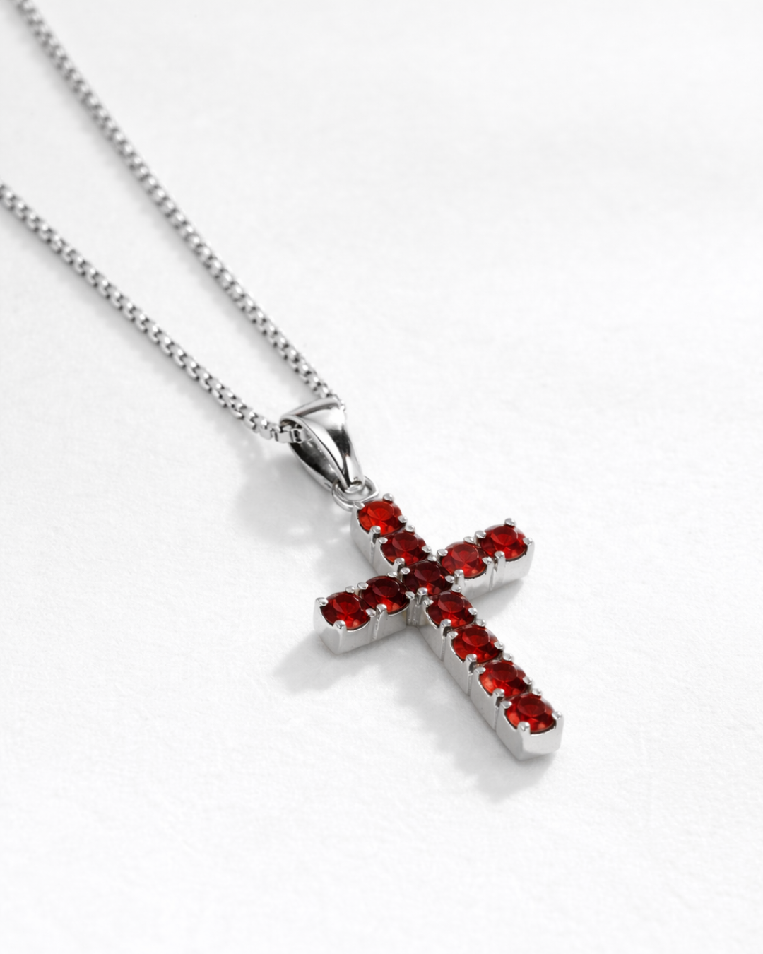 Zirconia Cross Necklace | Crimson red