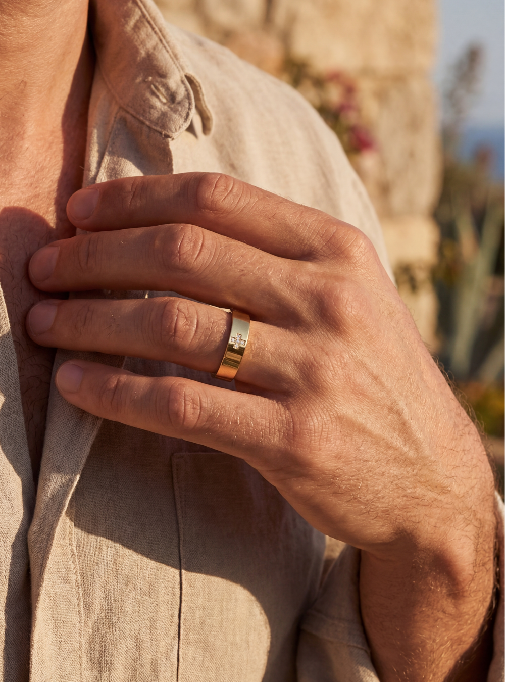 Cross Ring with Gemstone | Gold