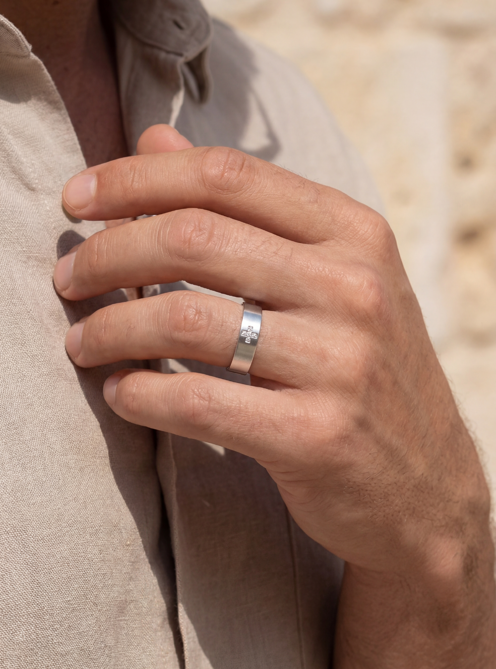Cross Ring with Gemstone | Titanium steel