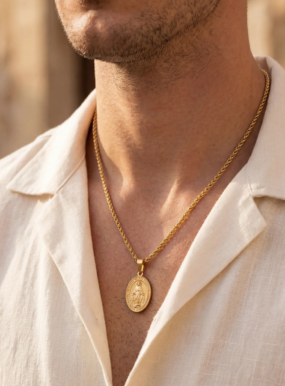 Virgin Maria Pendant Chain | Gold