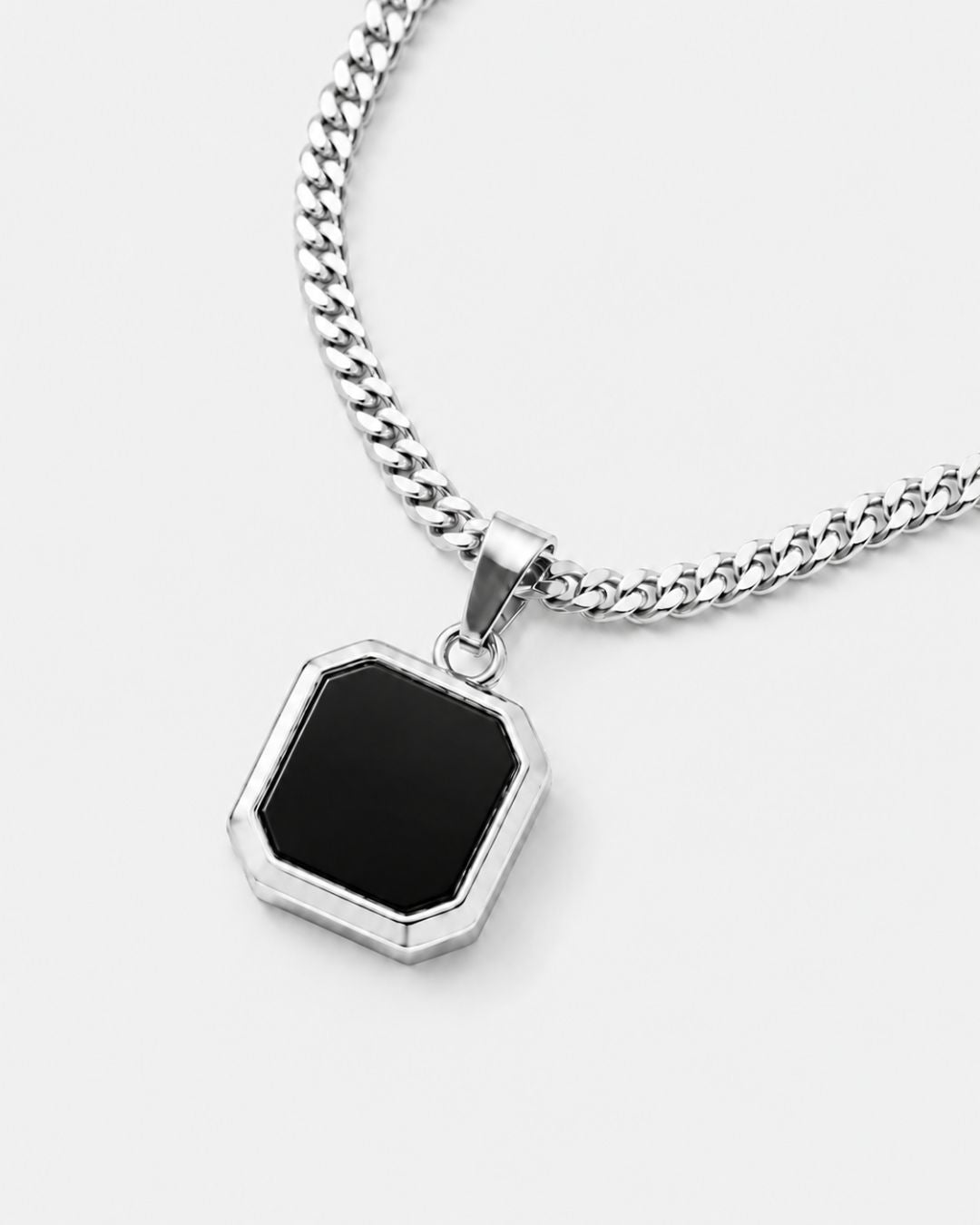 Black Onyx Pendant Necklace | Silver