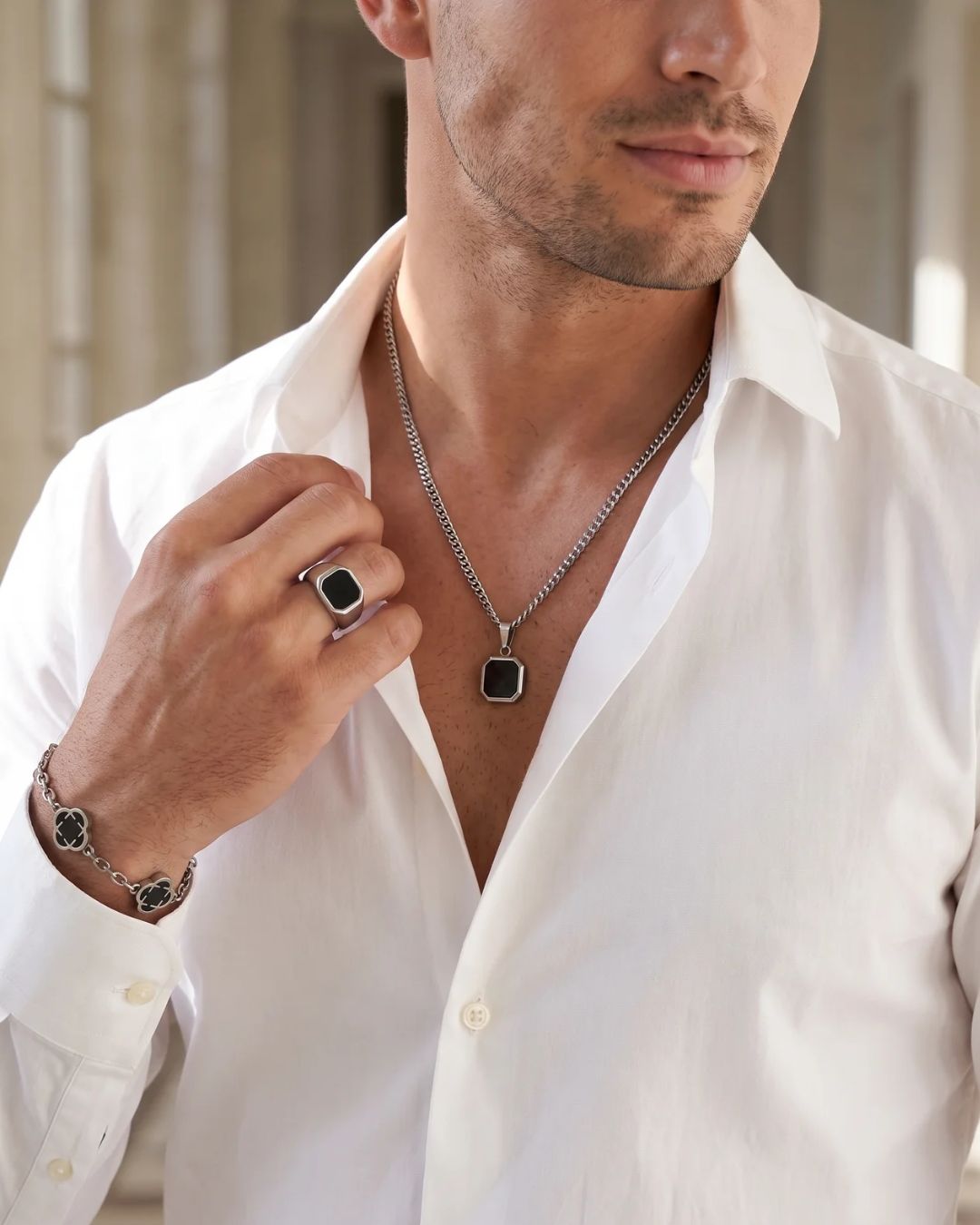 Black Onyx Pendant Necklace | Silver