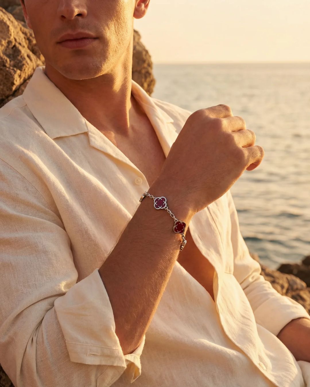 Charm Bracelet | Burgundy Red Silver