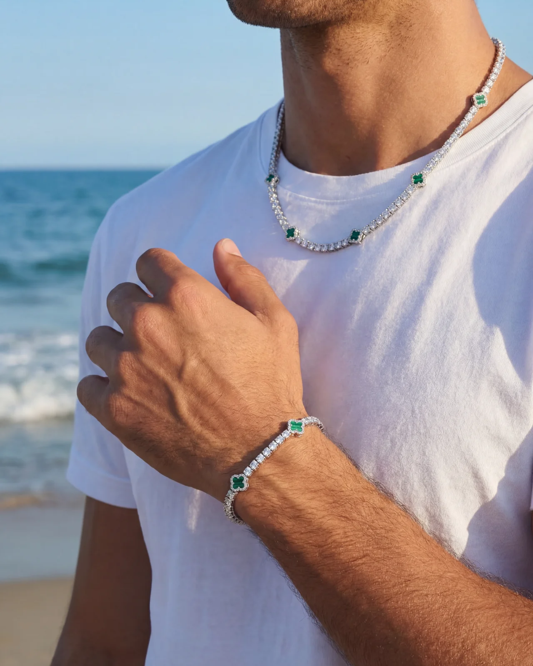 Clover Necklace | Malachite Silver