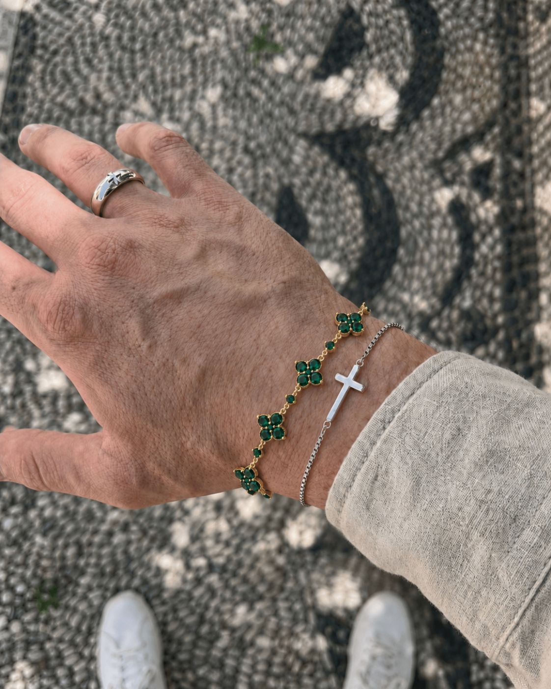 Fortuna Bracelet | Green Stone Gold