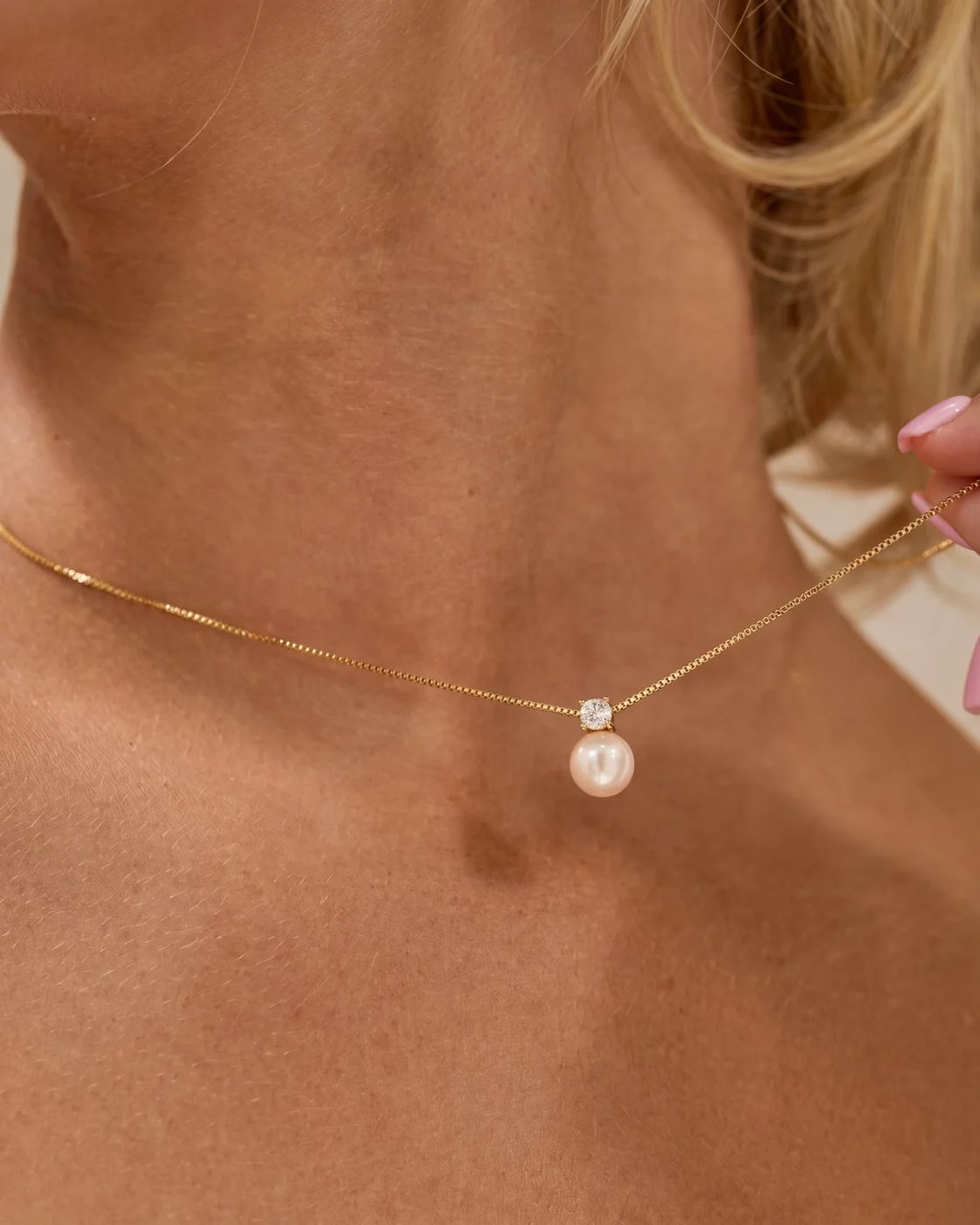 Pearl Zirconia Necklace | Gold