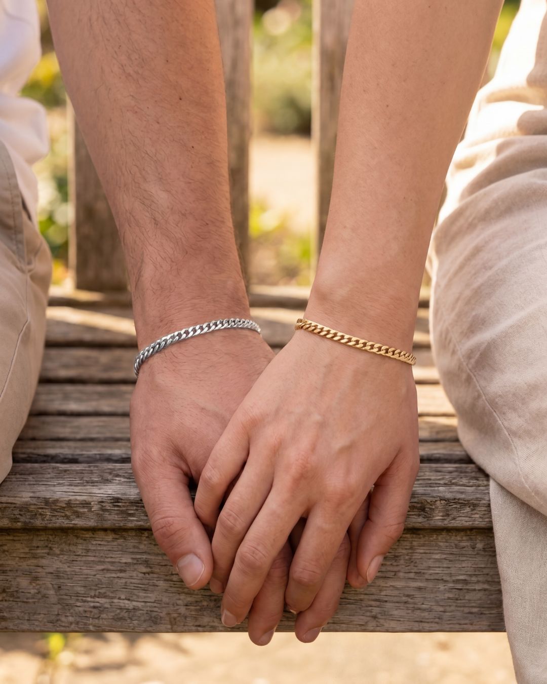 Permanent Bracelet Set Silver & Gold | Couple Set