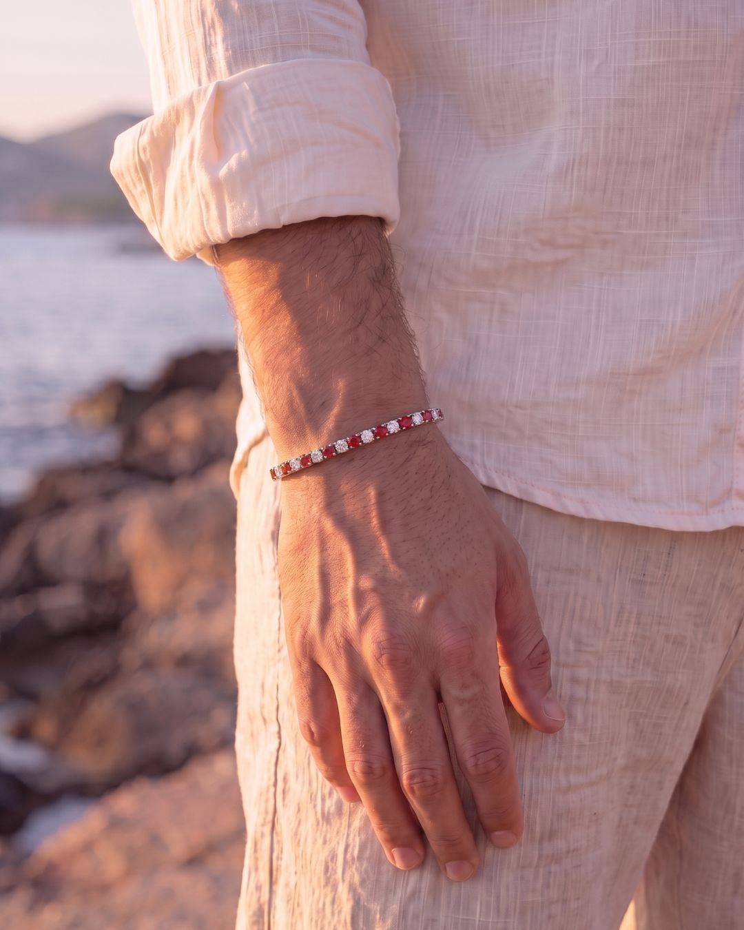 Ruby & Quartz Tennis Bracelet 4mm | Stainless Steel Silver
