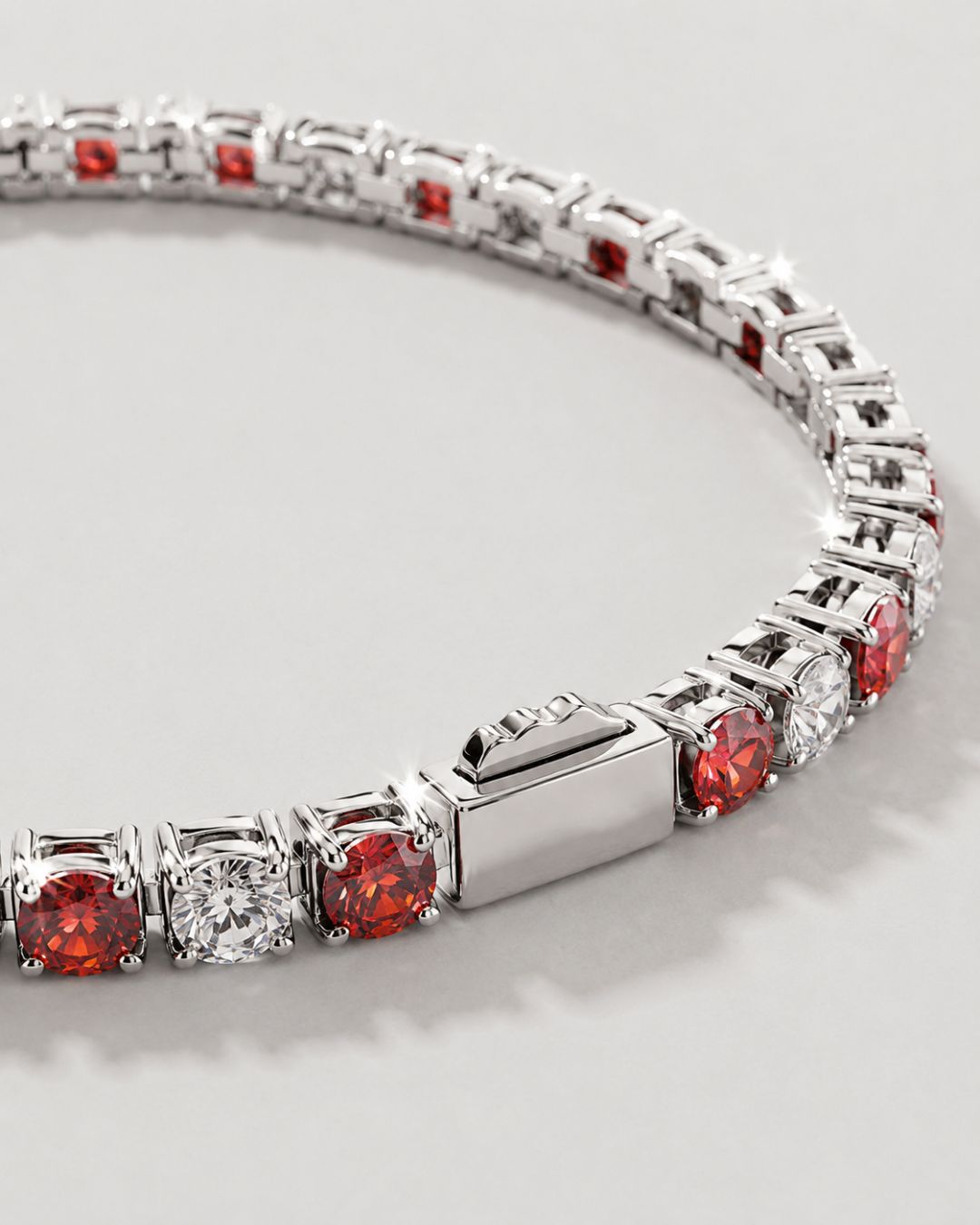Ruby & Quartz Tennis Bracelet 4mm | Stainless Steel Silver