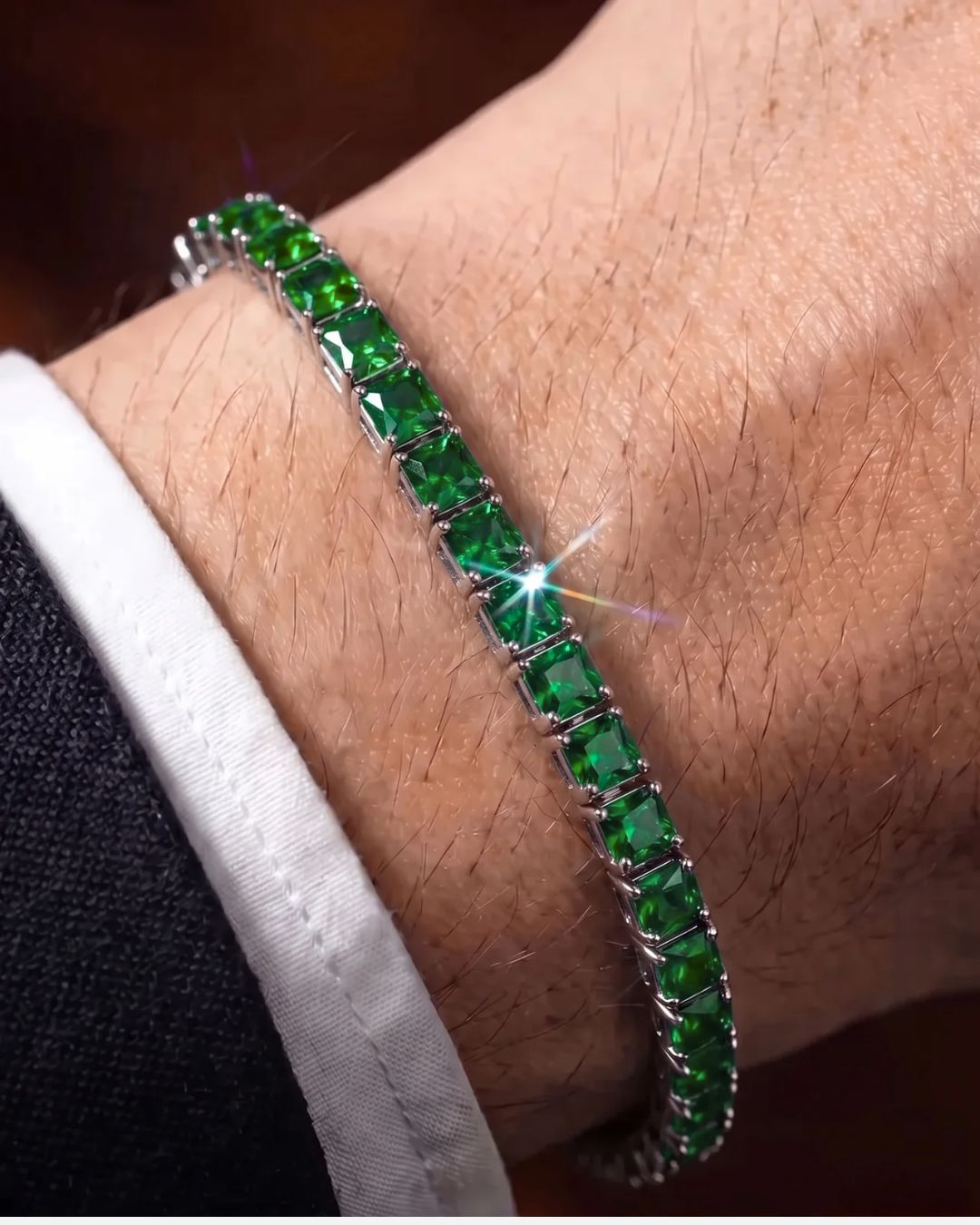 Square Tennis Bracelet 5mm | Emerald Green Silver