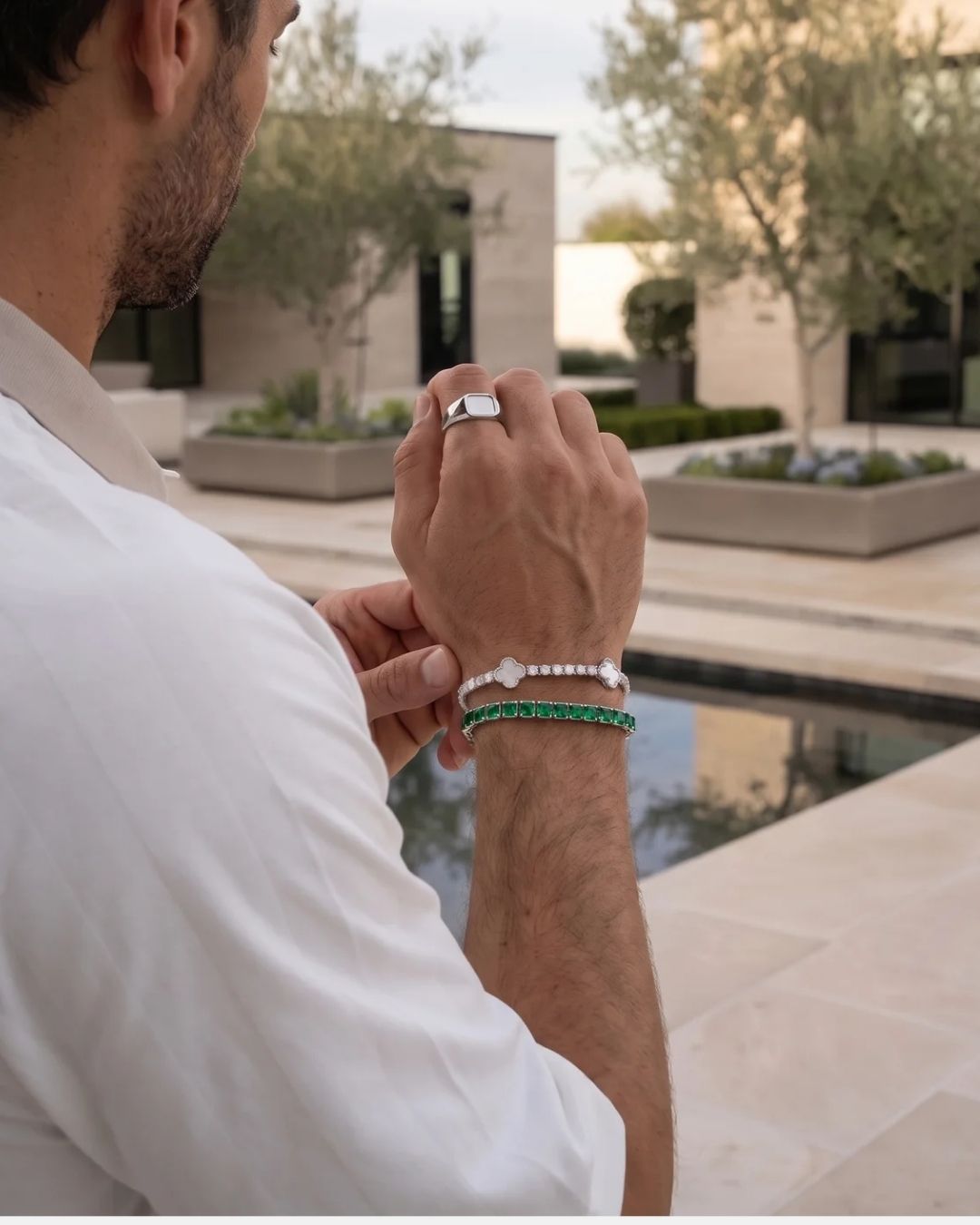 Square Tennis Bracelet | Emerald Green Silver
