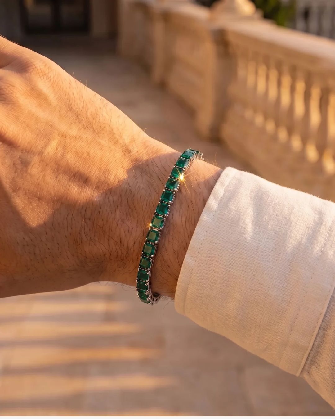 Square Tennis Bracelet 5mm | Emerald Green Silver