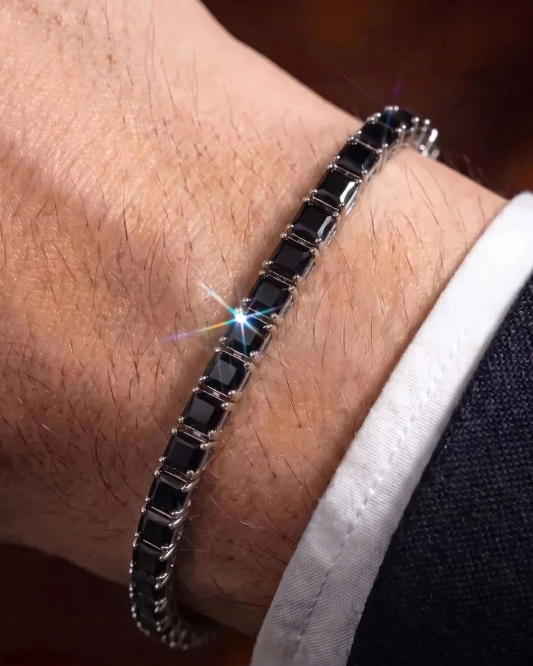 Square Tennis Bracelet | Onyx Black Silver