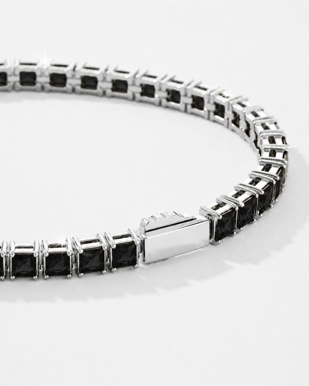 Square Tennis Bracelet | Onyx Black Silver