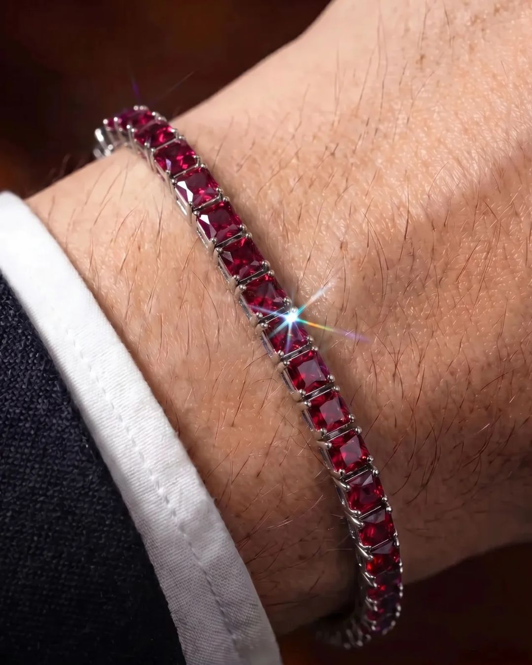 Square Tennis Bracelet 5mm | Ruby Red Silver