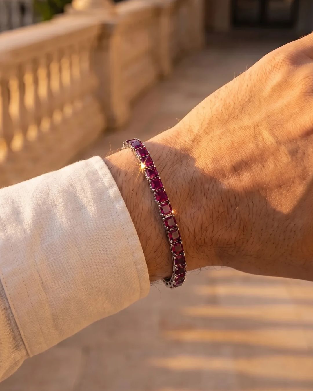 Square Tennis Bracelet 5mm | Ruby Red Silver