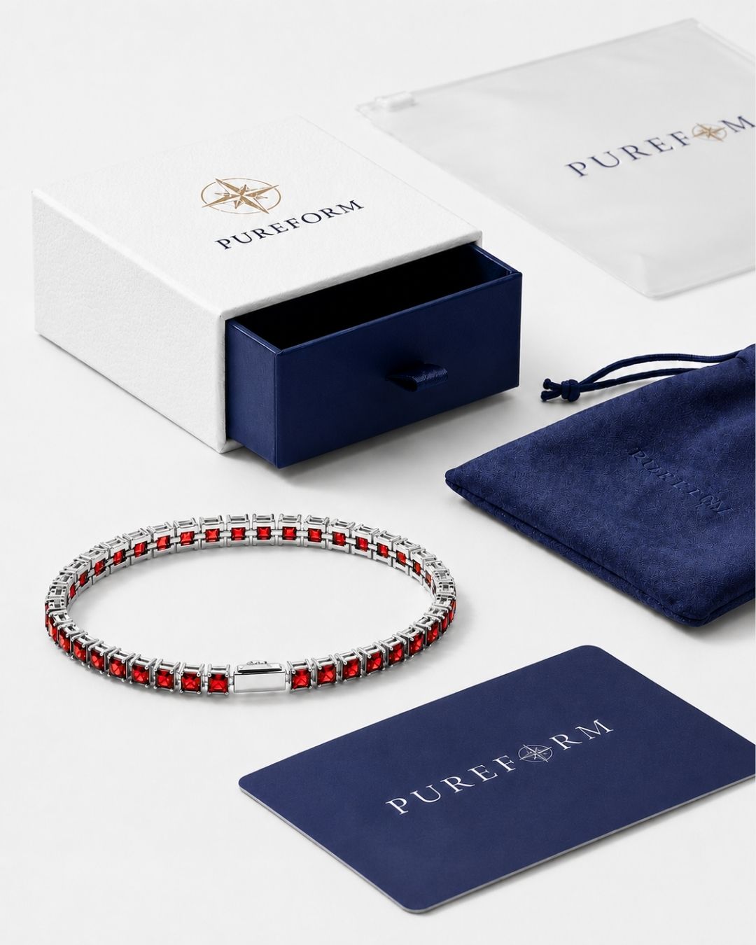 Square Tennis Bracelet | Ruby Red Silver