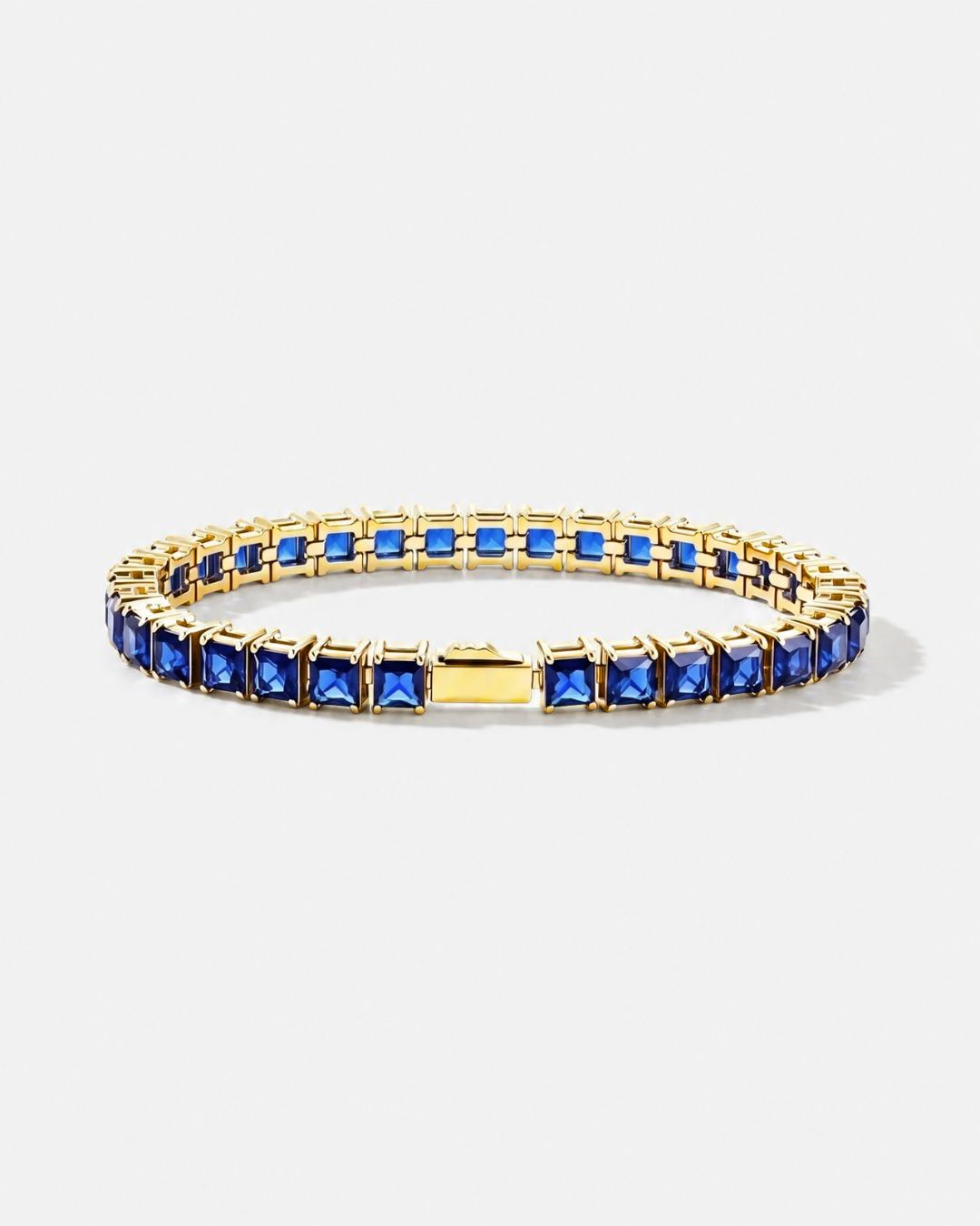 Square Tennis Bracelet 5mm | Sapphire Blue 18K Gold
