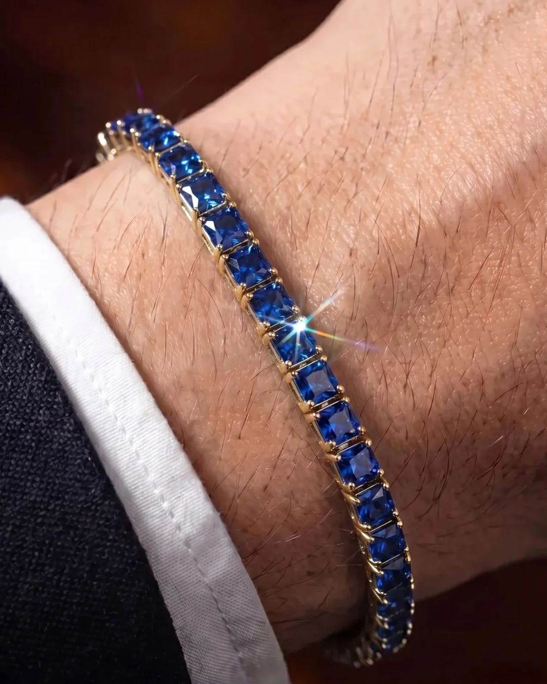 Square Tennis Bracelet 5mm | Sapphire Blue 18K Gold