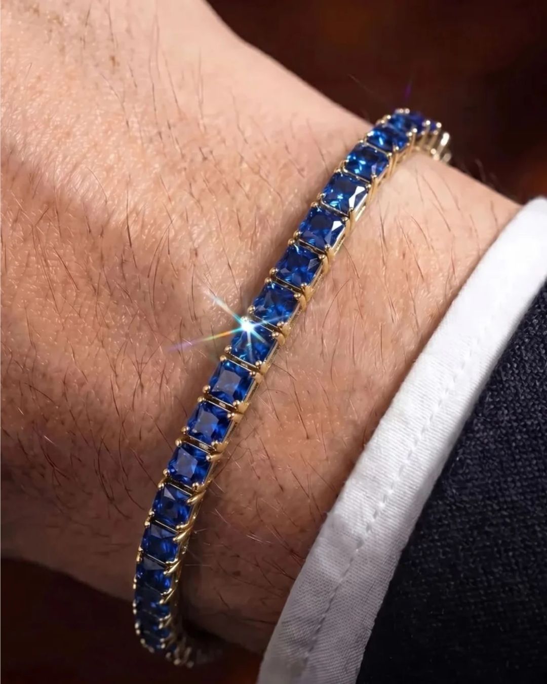 Square Tennis Bracelet | Sapphire Blue 18K Gold