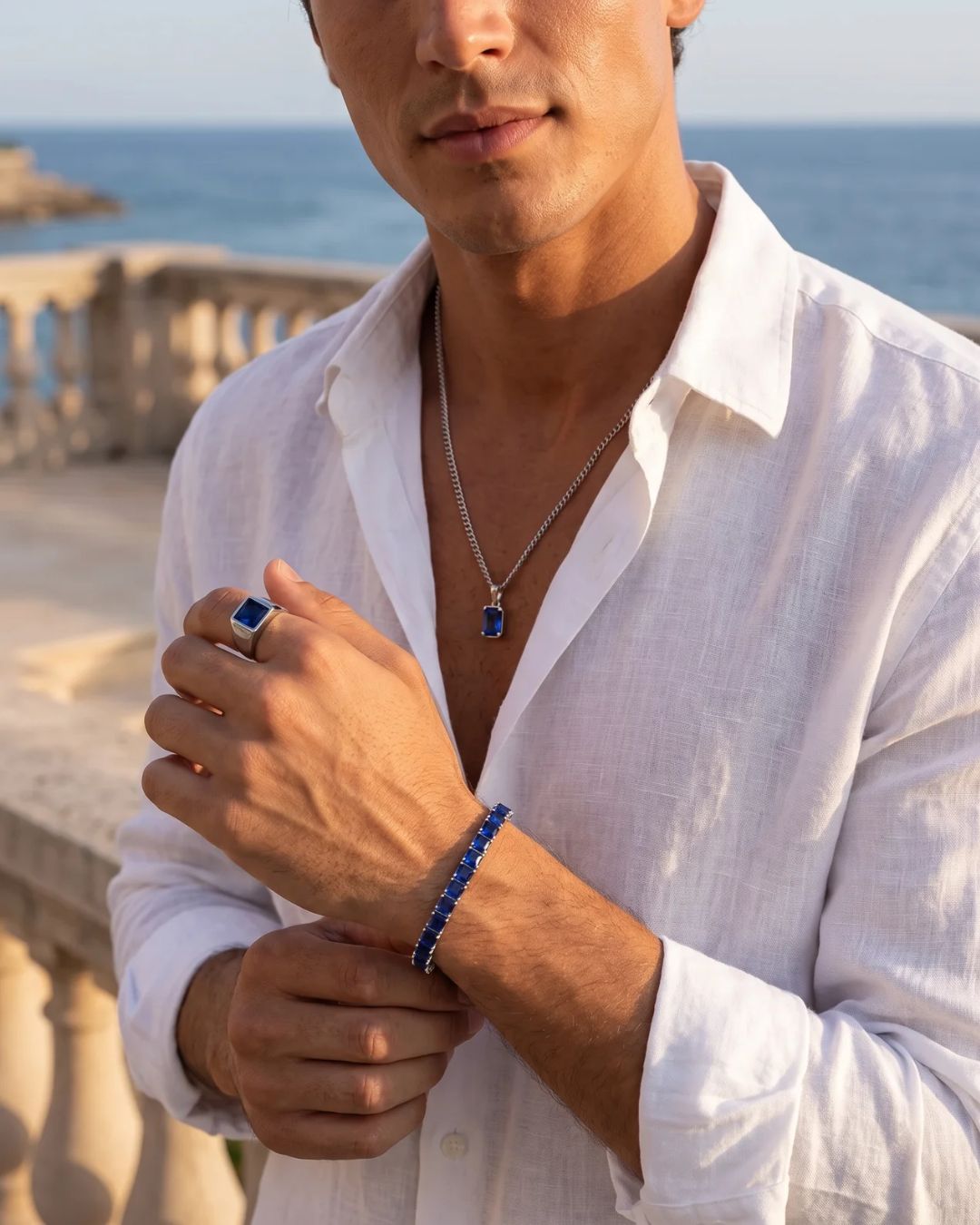 Square Tennis Bracelet 5mm | Sapphire Blue Silver