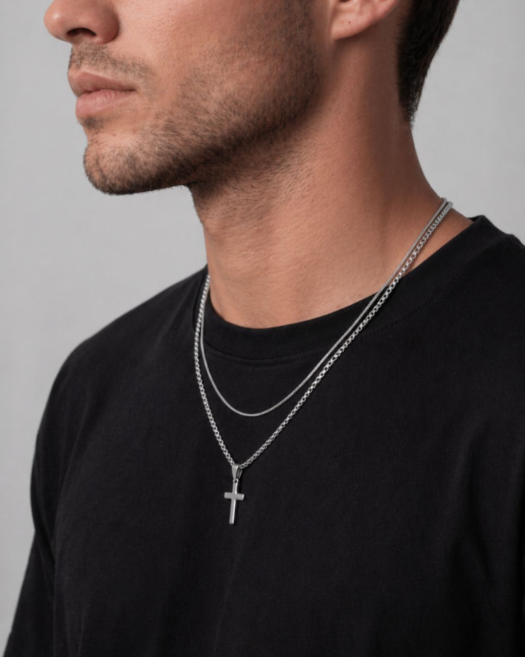 Square & Cross Necklace Duo | Silver