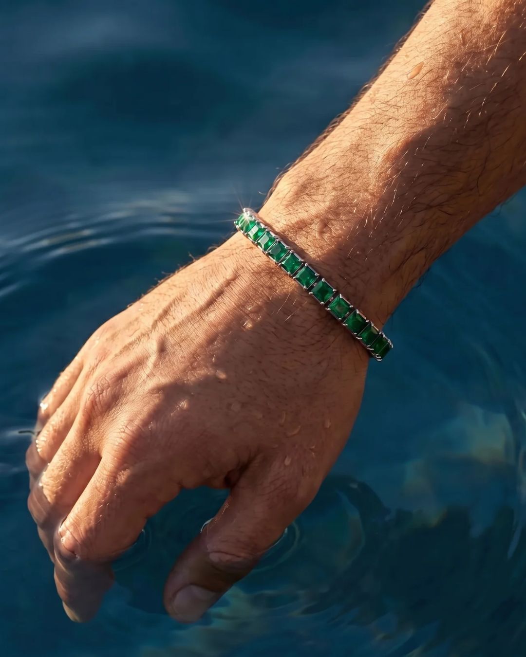 Square Tennis Bracelet 5mm | Emerald Green Silver