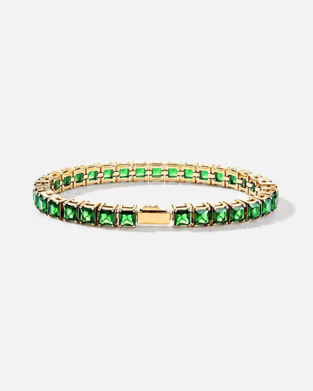 Square Tennis Bracelet 5mm | Emerald Green 18K Gold