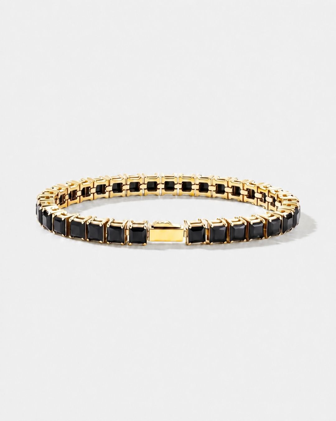 Square Tennis Bracelet 5mm | Onyx Black 18K Gold