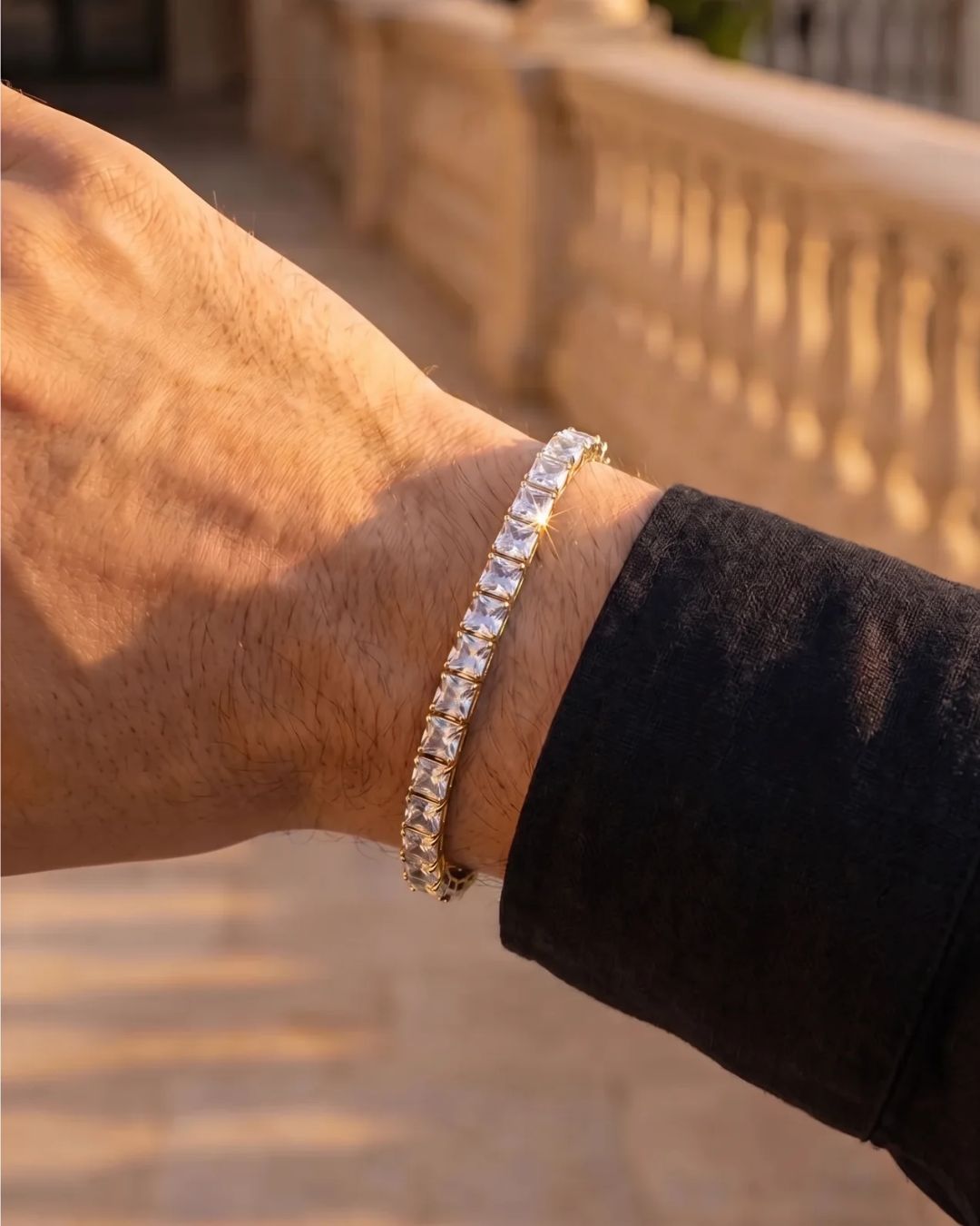 Square Tennis Bracelet 5mm | Quartz 18K Gold