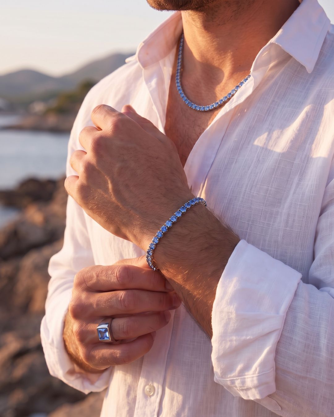Tennis Necklace | Aquamarine Blue Silver