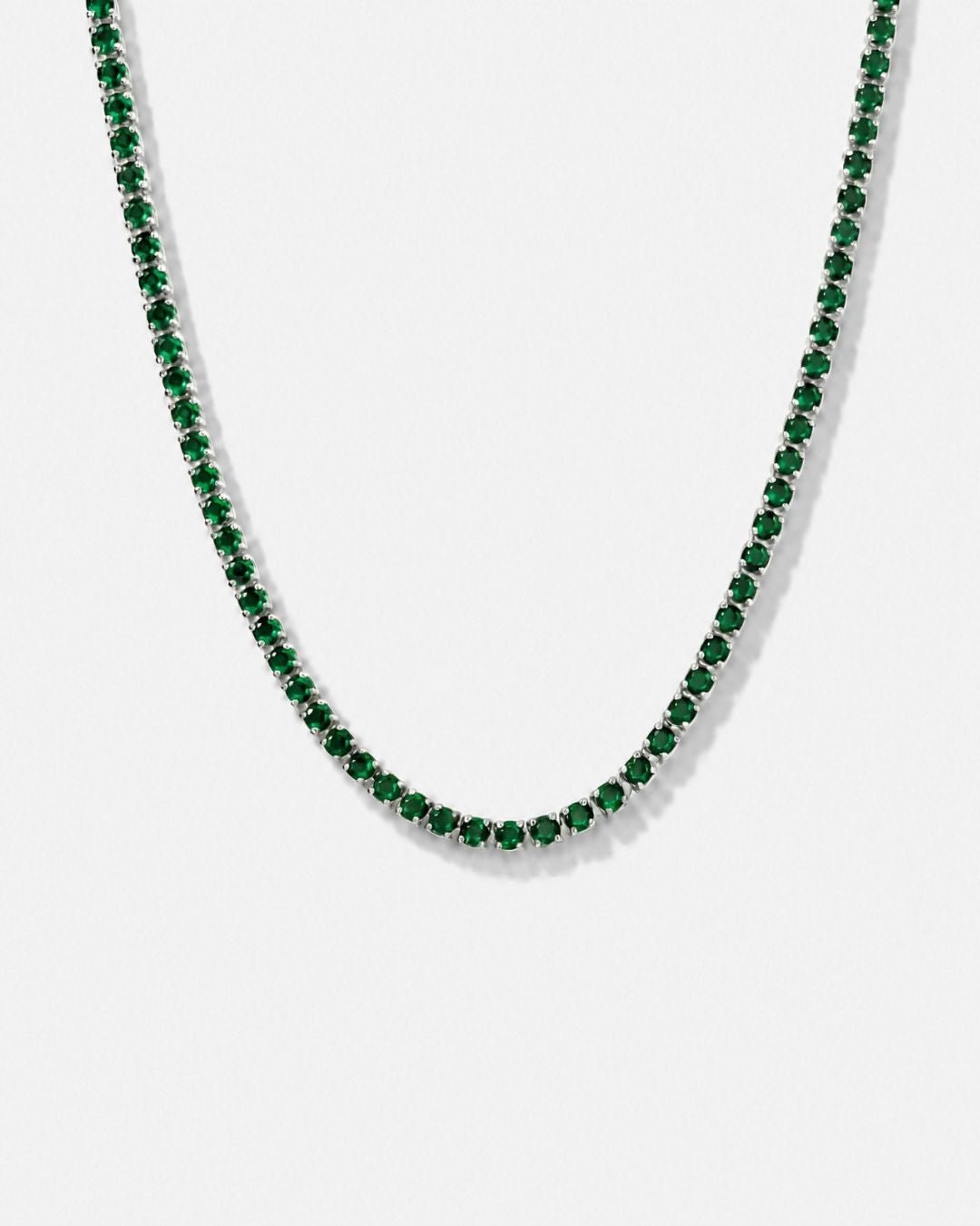 Tennis Necklace | Emerald Green Silver
