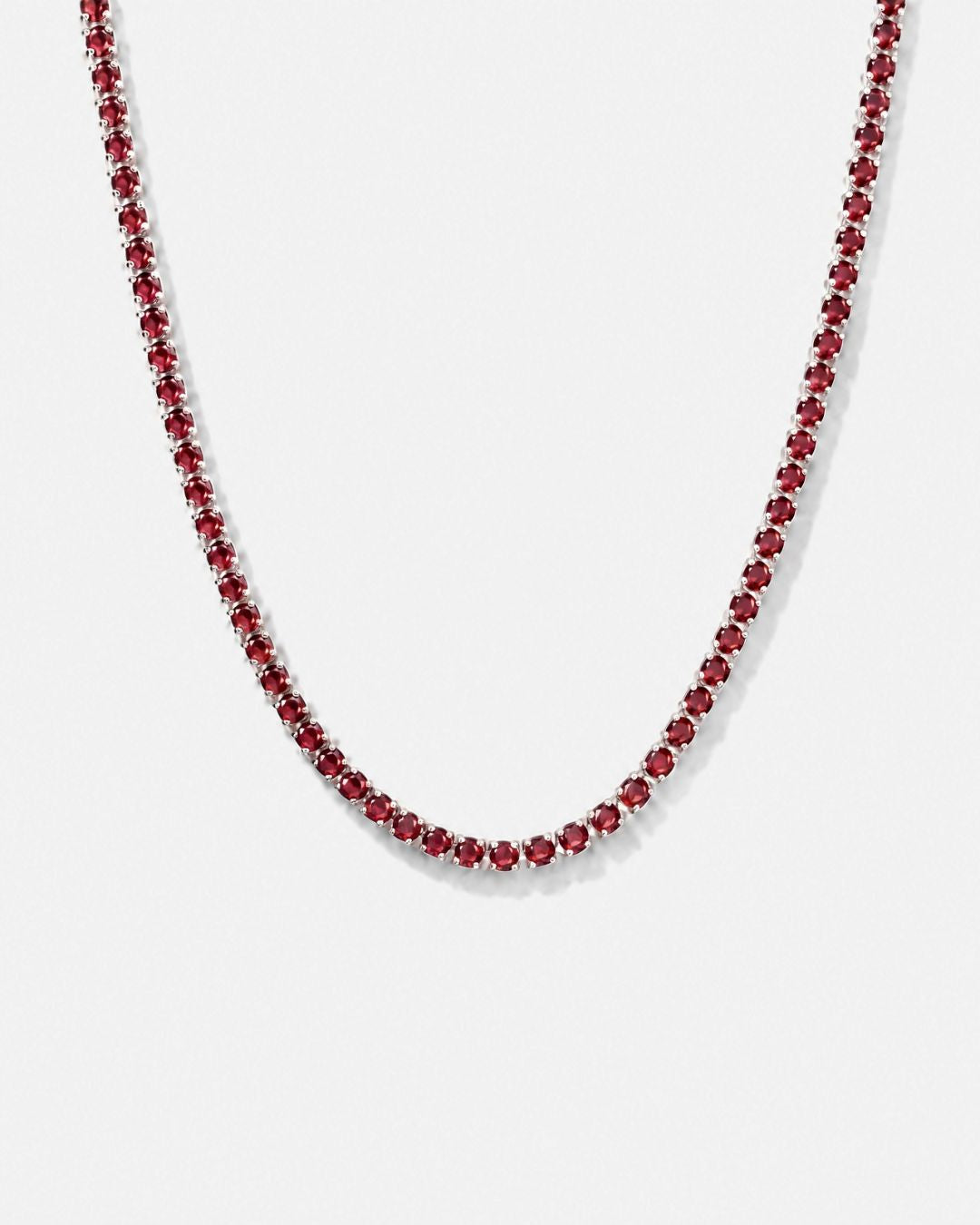 Tennis Necklace | Ruby Red Silver