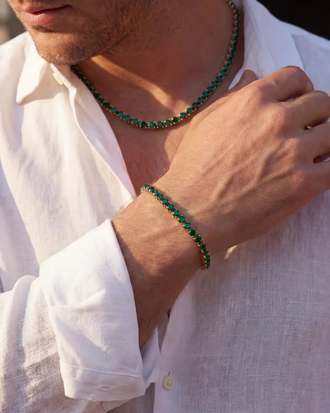 Tennis Necklace | Emerald Green 14K Gold
