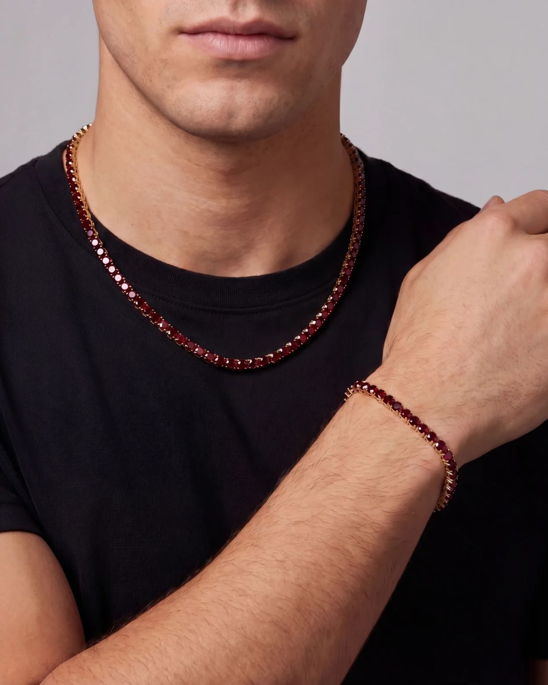Tennis Necklace | Ruby Red 14K Gold