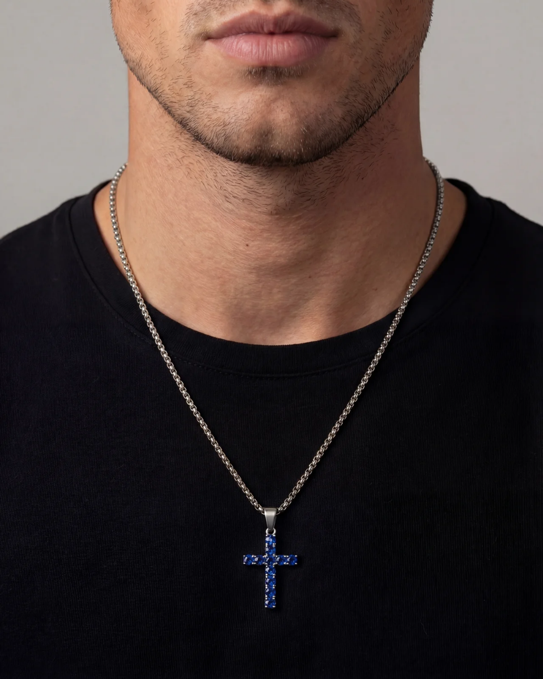 Zirconia Cross Necklace | Sapphire Blue