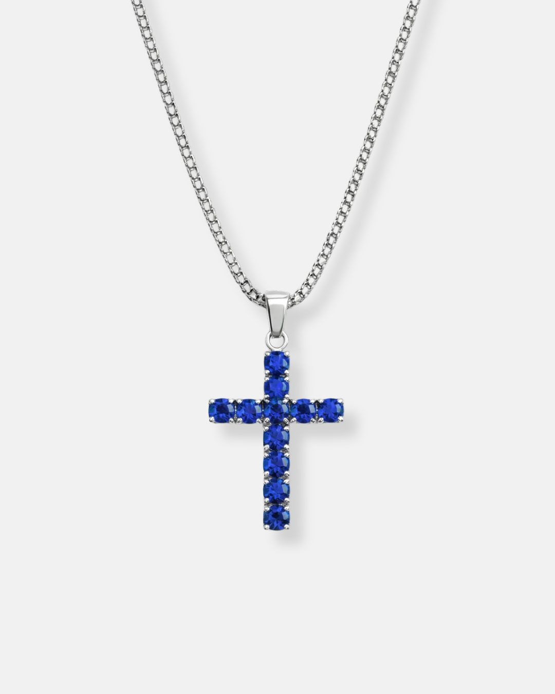 Zirconia Cross Necklace | Sapphire Blue