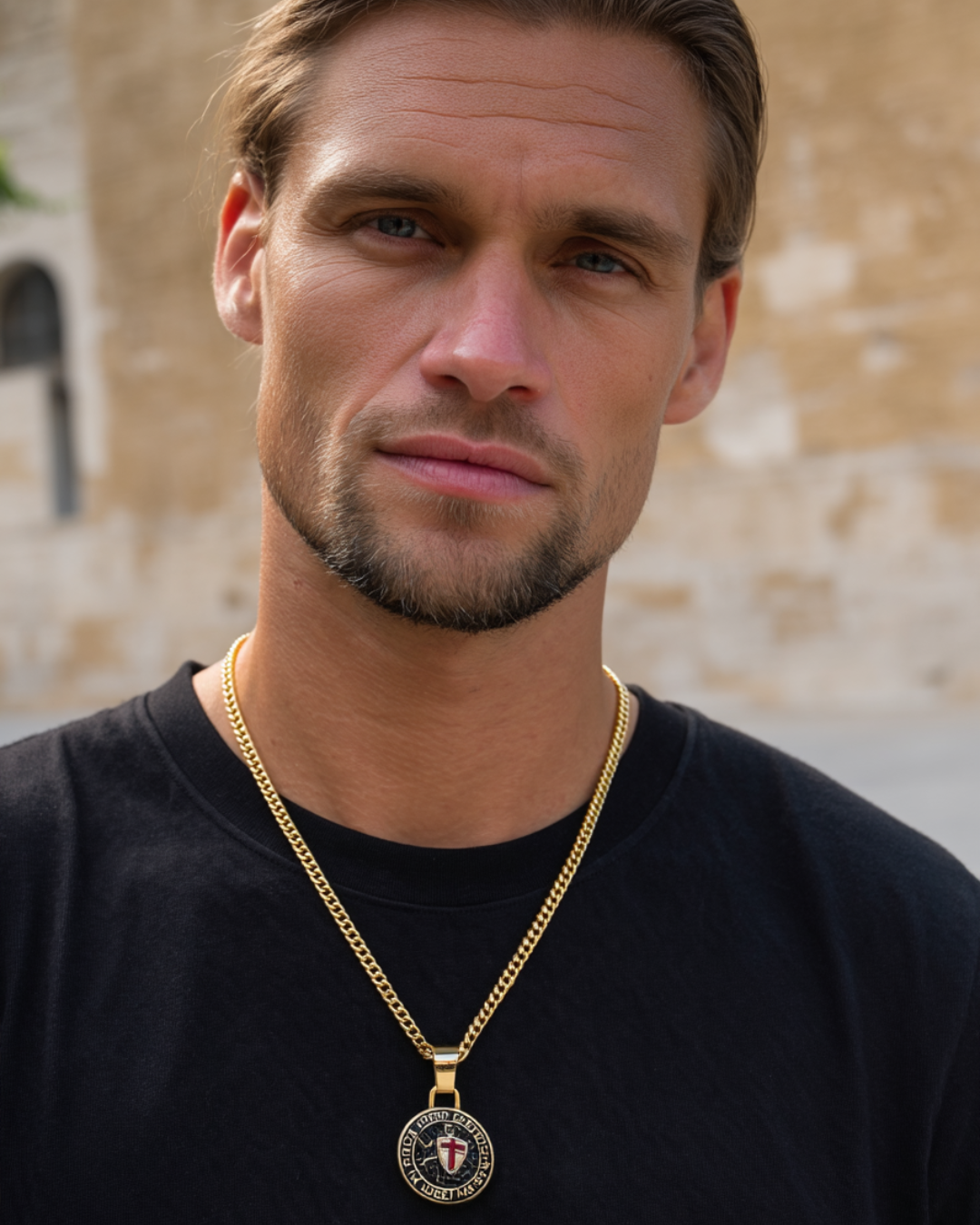 Christian Knight Pendant Necklace | Gold