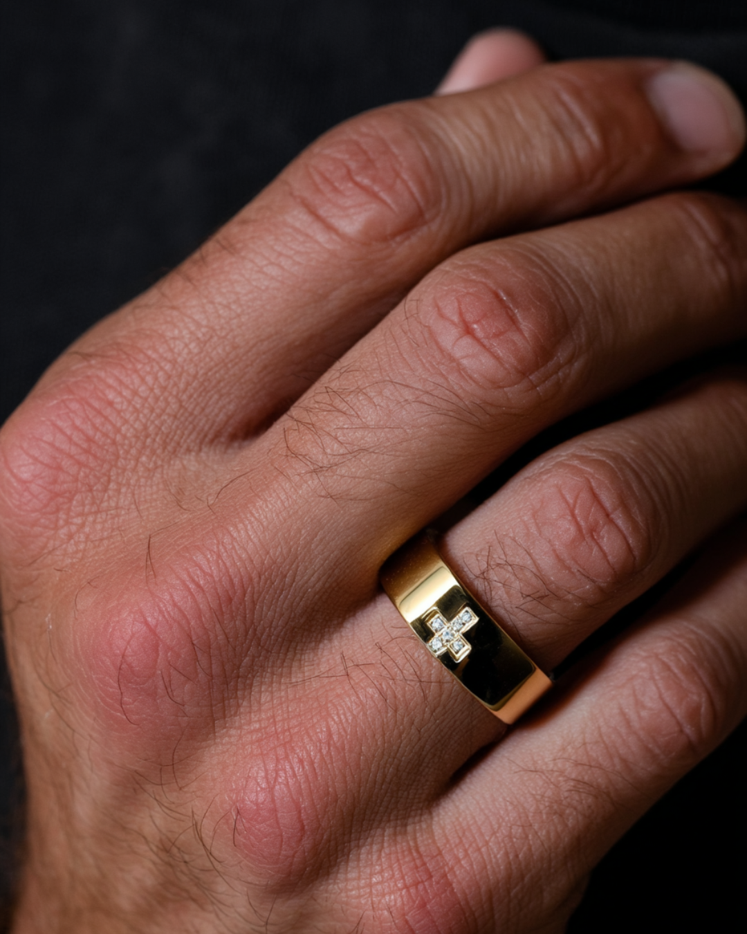 Cross Ring with Gemstone | Gold