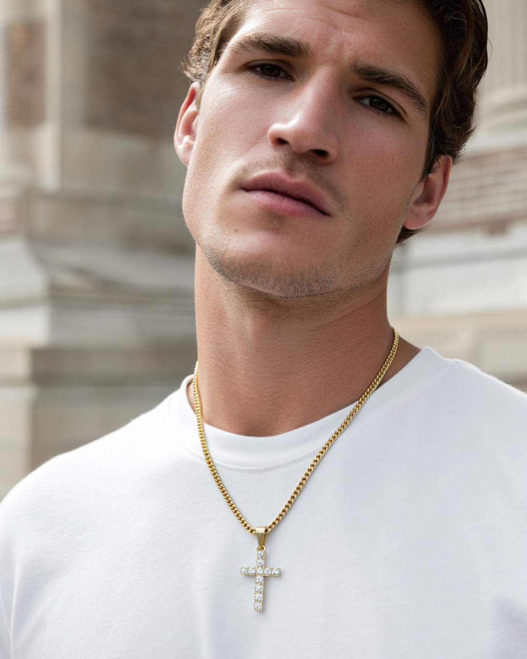 Zirconia Cross Necklace | Gold