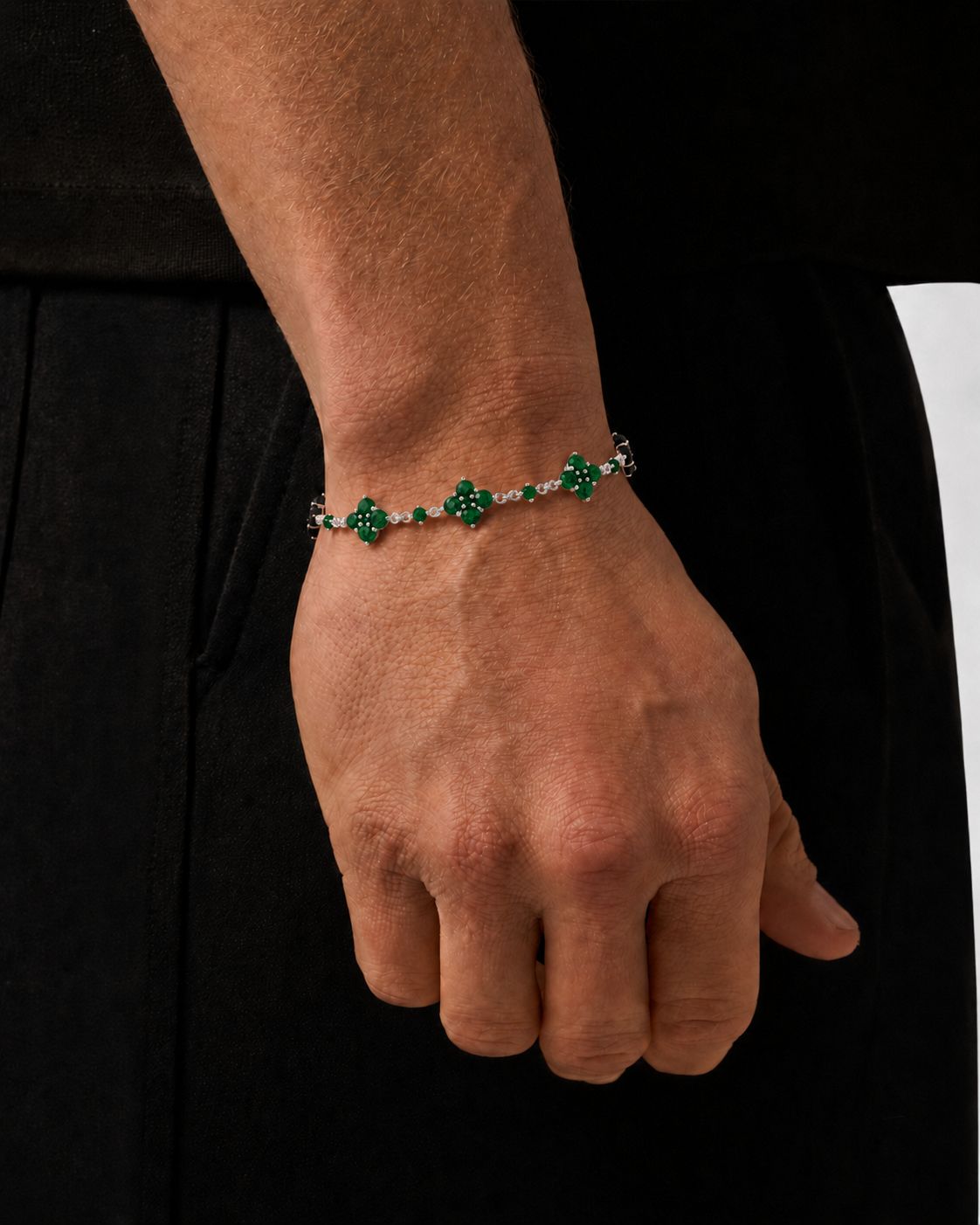 Fortuna Bracelet | Green Stone Silver