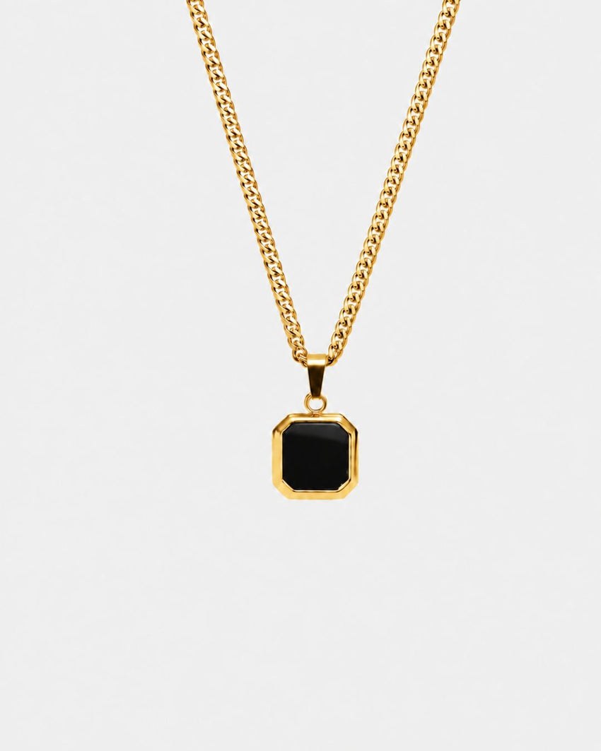 Black Onyx Pendant Necklace | Gold