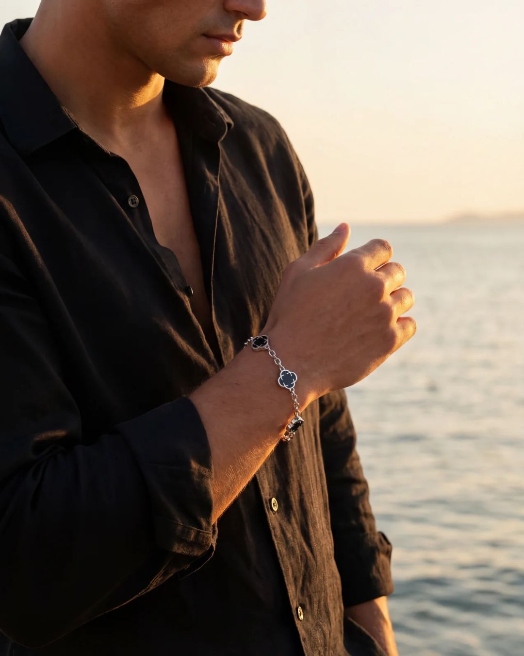 Charm Bracelet | Onyx Black Silver