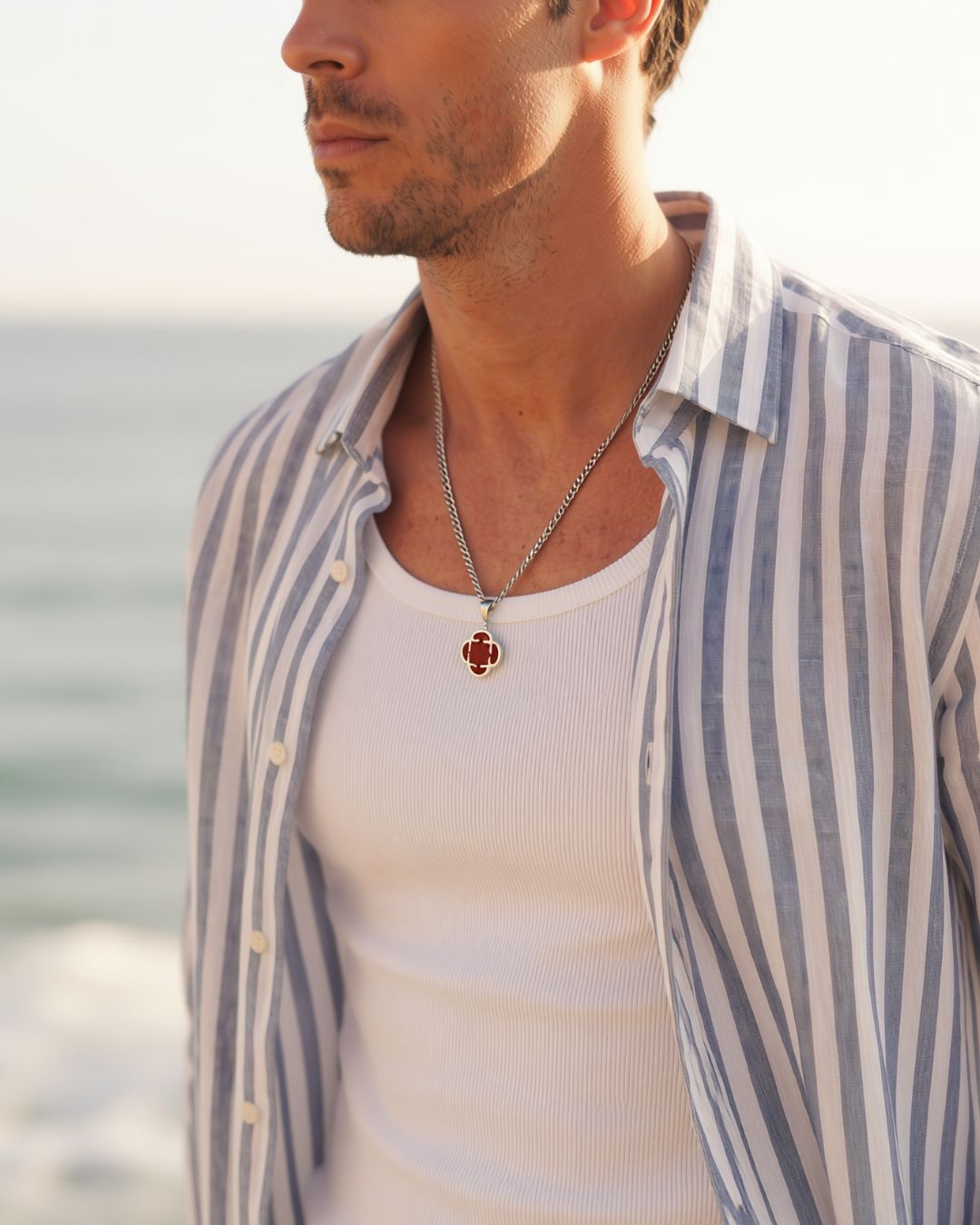 Charm Necklace | Burgundy Red Silver