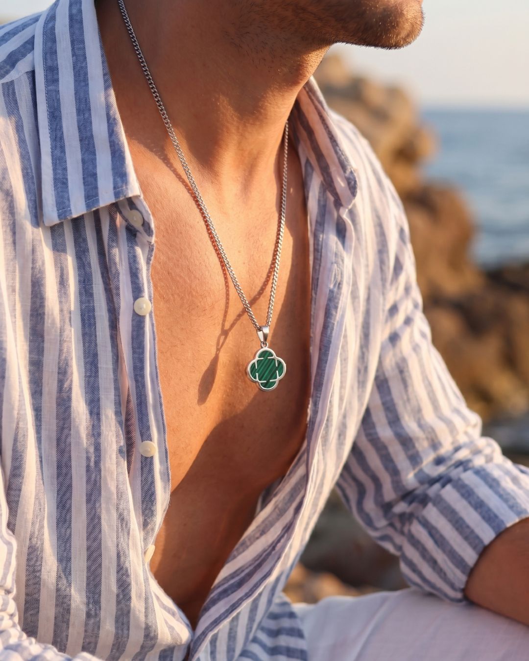 Charm Necklace | Malachite Silver