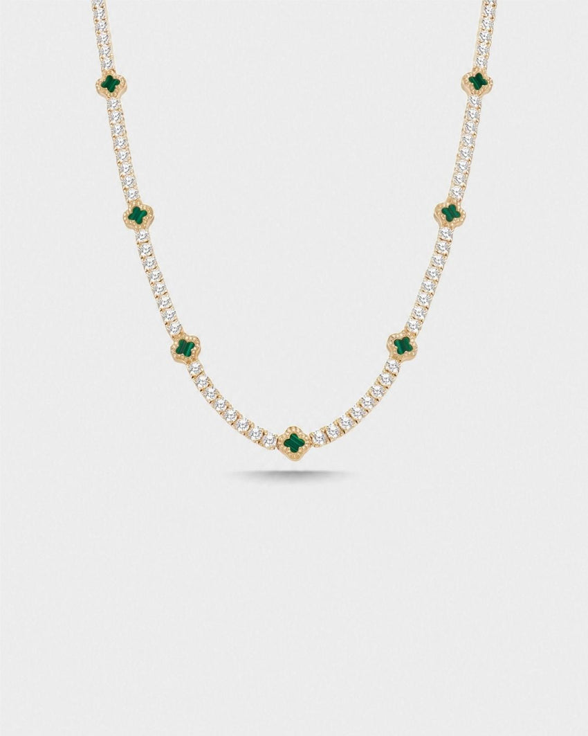 Clover Necklace | Malachite Gold
