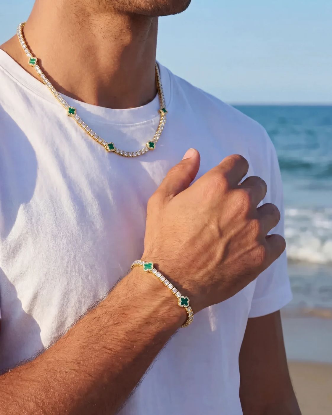 Clover Necklace | Malachite Gold