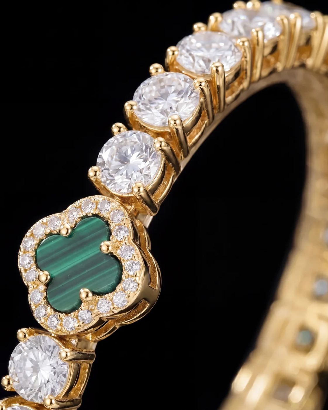 Clover Bracelet | Malachite Gold