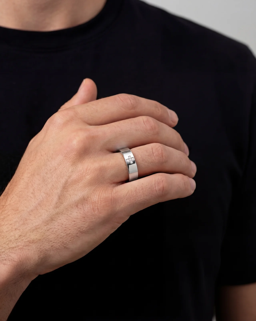 Cross Ring with Gemstone | Titanium steel