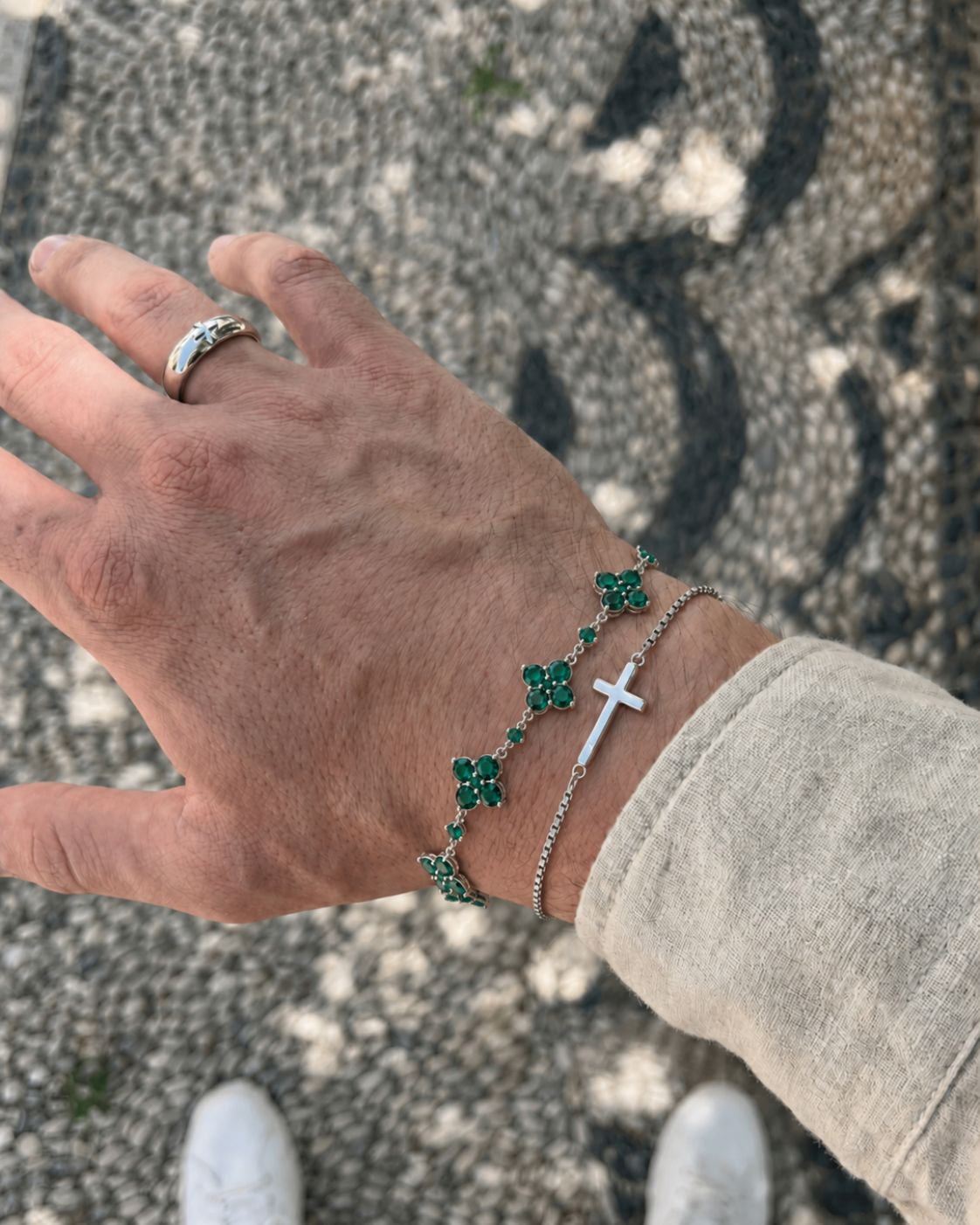Fortuna Bracelet | Green Stone Silver
